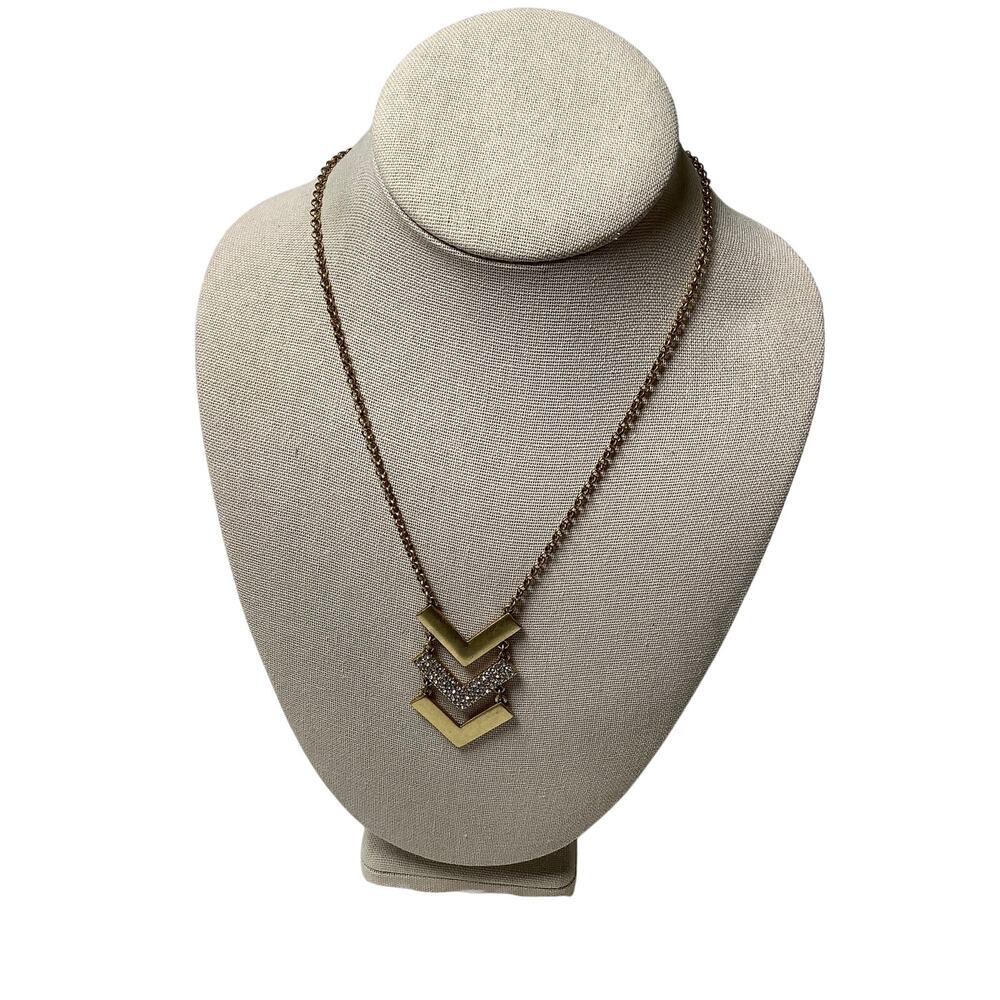 J Crew Gold Tone Layered Rhinestone Pave Geo Chevron Statement Necklace F18-44